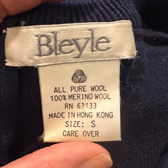 VTG Bleyle 100% Pure Merino Wool Navy Crew Neck LS Sweater Top - Picture 7 of 12